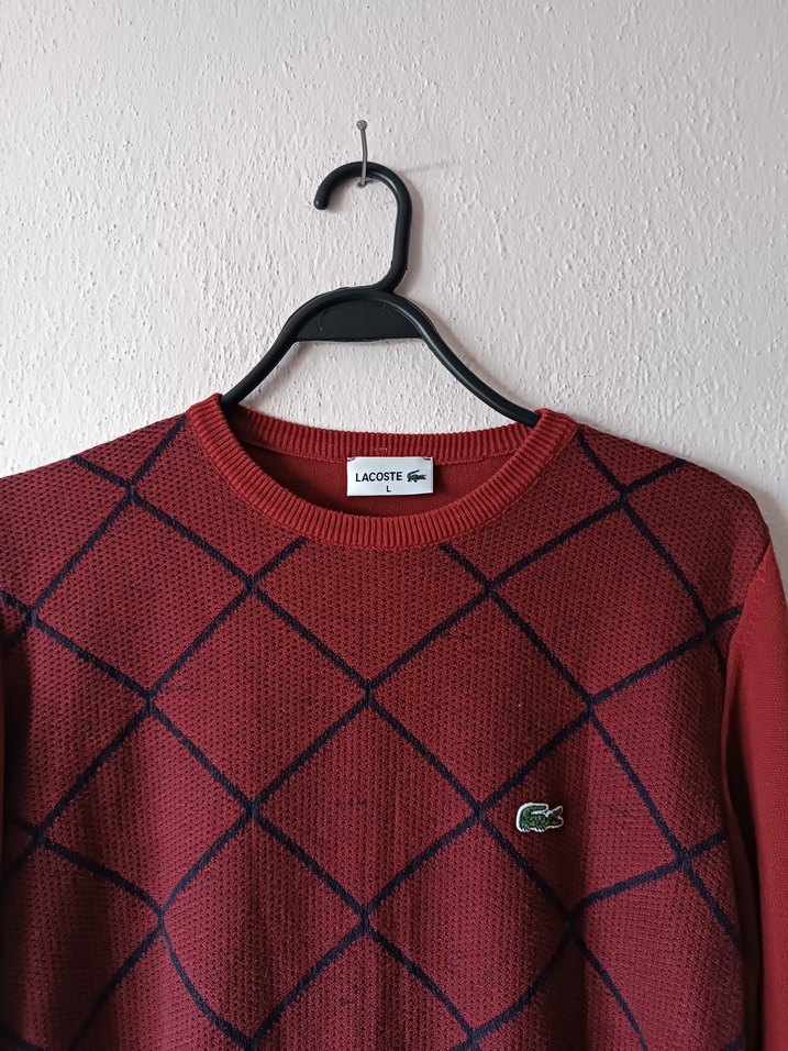 Lacoste Marka Bordo Baklava Desenli Erkek Kazak - Görsel 3