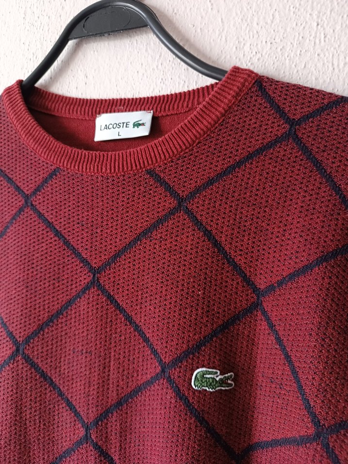 Lacoste Marka Bordo Baklava Desenli Erkek Kazak - Görsel 4