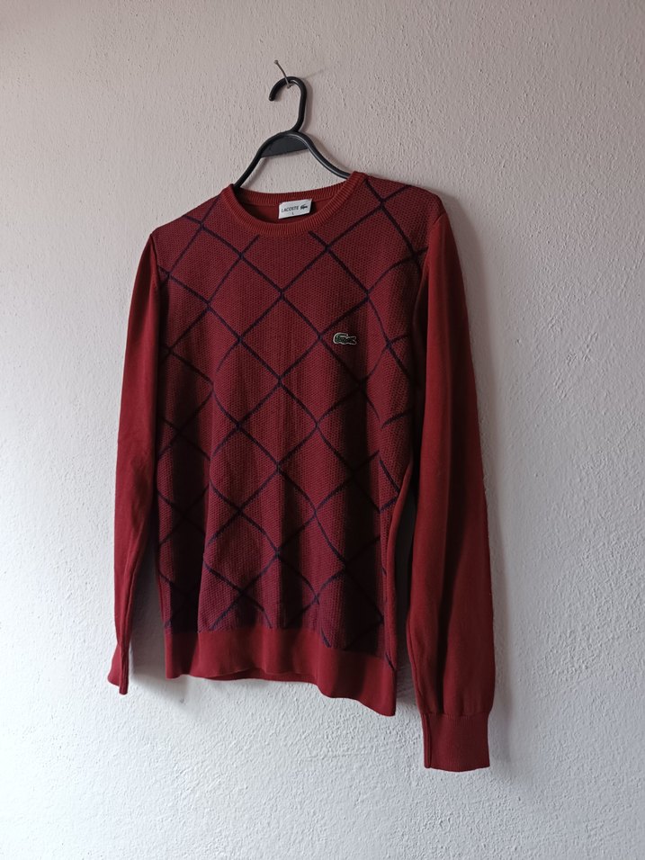 Lacoste Marka Bordo Baklava Desenli Erkek Kazak - Görsel 5