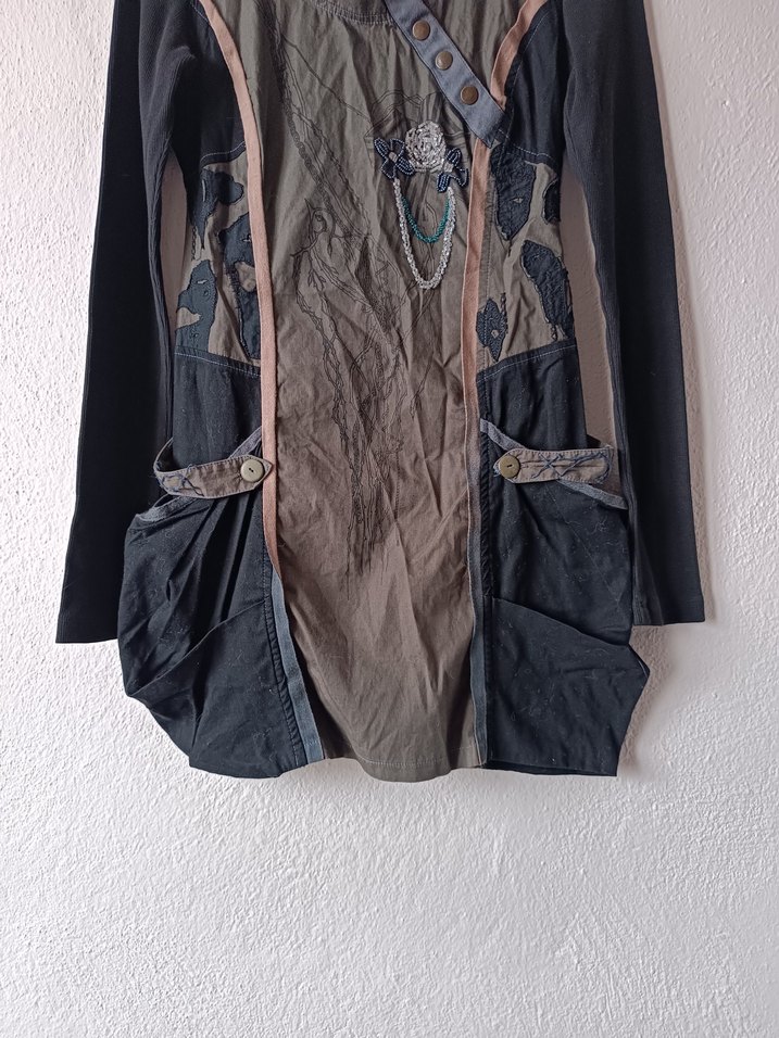 Siyah Füme Desenli Tasarım Gotik Elbise - Görsel 4