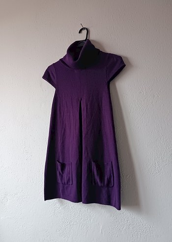 Mor Renk Boğazlı Midi Elbise - Görsel 5