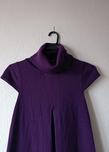 Mor Renk Boğazlı Midi Elbise - Görsel 3