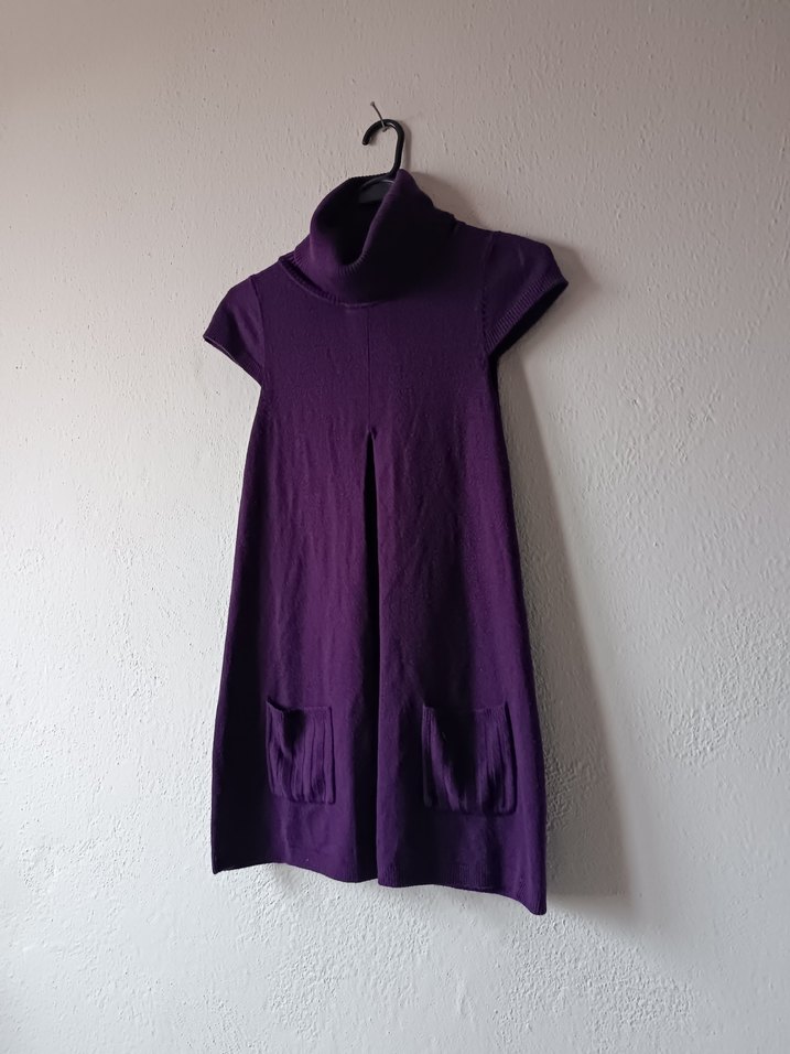 Mor Renk Boğazlı Midi Elbise - Görsel 5