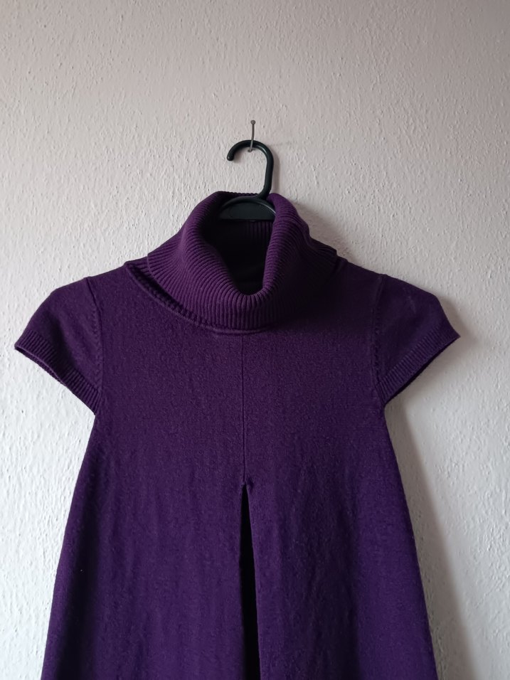 Mor Renk Boğazlı Midi Elbise - Görsel 3