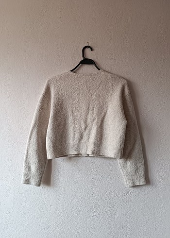 Zara ekru renk düğmeli kısa hırka/kazak - Görsel 2