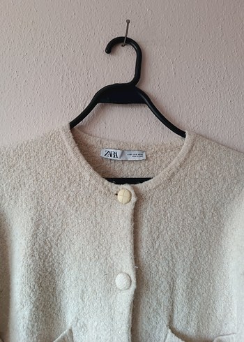 Zara ekru renk düğmeli kısa hırka/kazak - Görsel 3