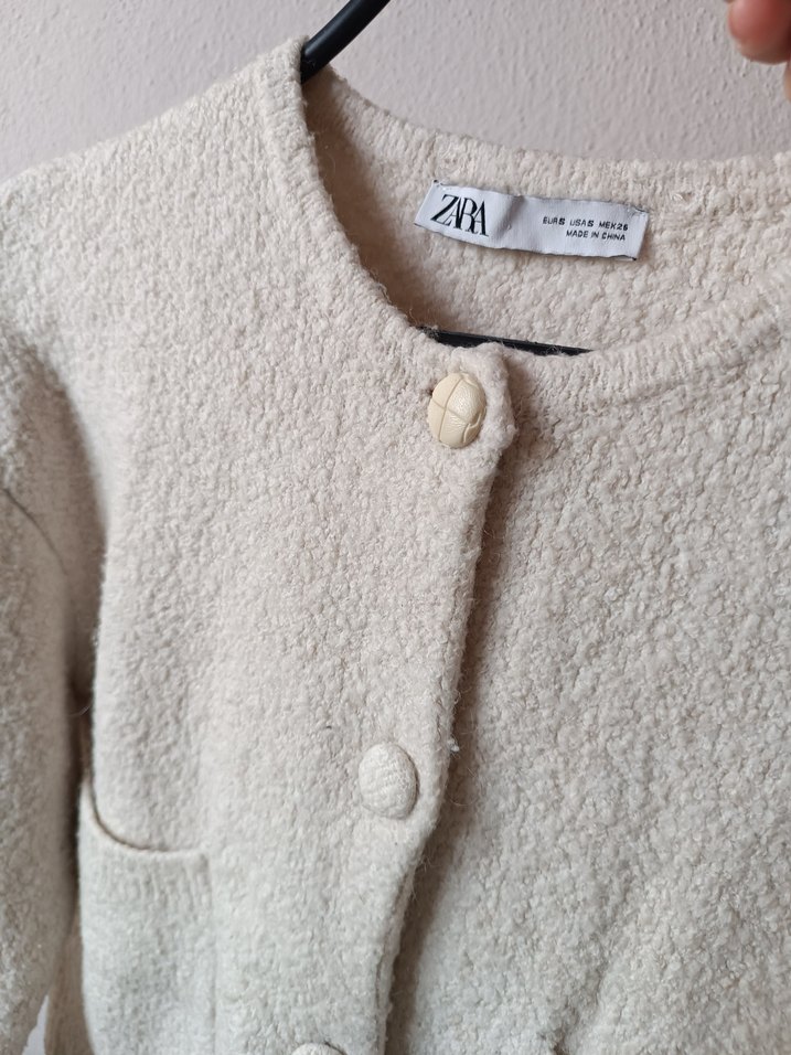 Zara ekru renk düğmeli kısa hırka/kazak - Görsel 5