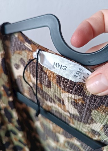 Mango haki kamuflaj desenli kruvaze elbise - Görsel 9