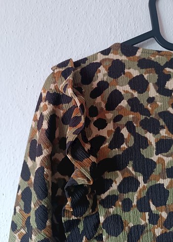 Mango haki kamuflaj desenli kruvaze elbise - Görsel 10