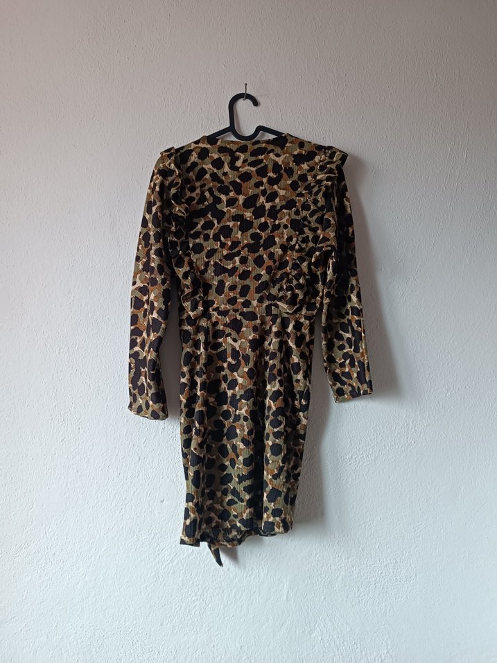 Mango haki kamuflaj desenli kruvaze elbise - Görsel 2