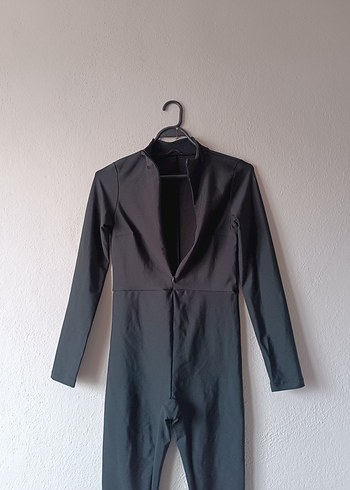 Siyah, Yüksek Yakalı, Uzun Kollu Kadın Tulum - Görsel 6