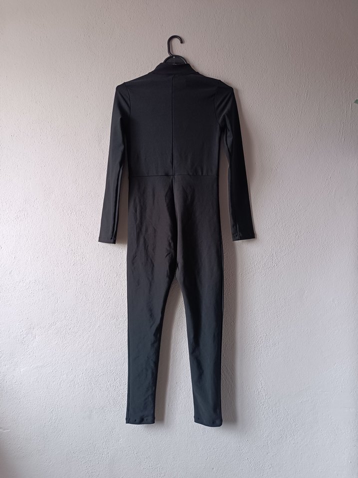 Siyah, Yüksek Yakalı, Uzun Kollu Kadın Tulum - Görsel 2