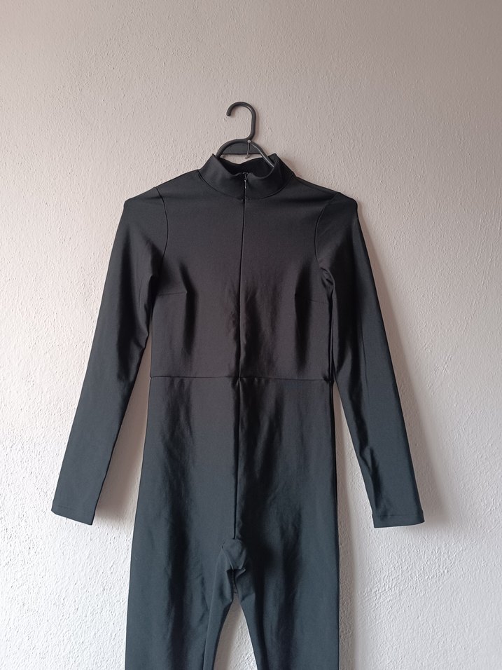 Siyah, Yüksek Yakalı, Uzun Kollu Kadın Tulum - Görsel 3