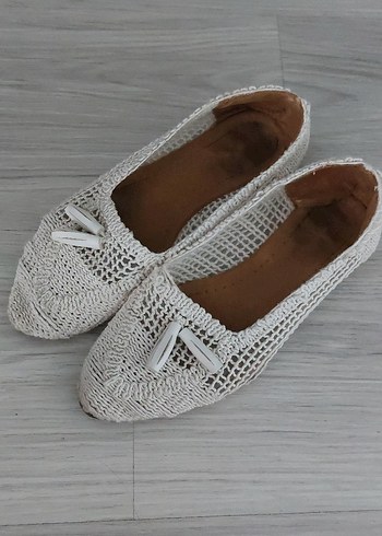 Beyaz Örgü Kadın Espadril Stiletto Topuklu - Görsel 3