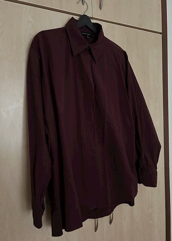 Bordo manuka bel ayarlamalı gömlek - Görsel 2