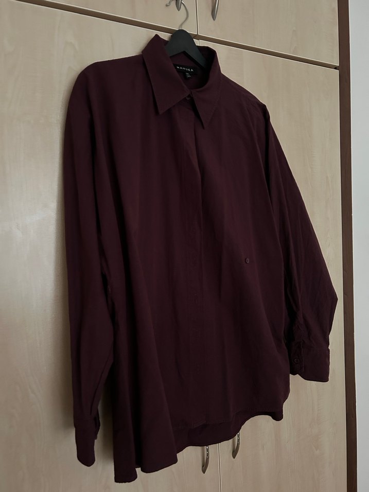 Bordo manuka bel ayarlamalı gömlek - Görsel 2