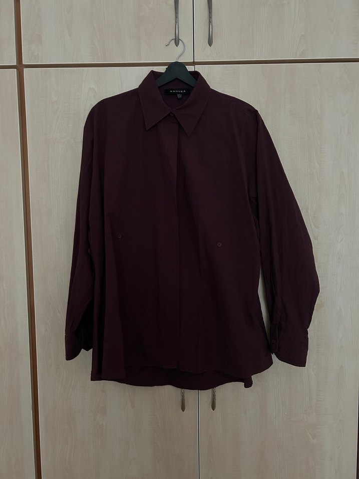 Bordo manuka bel ayarlamalı gömlek - Görsel 3