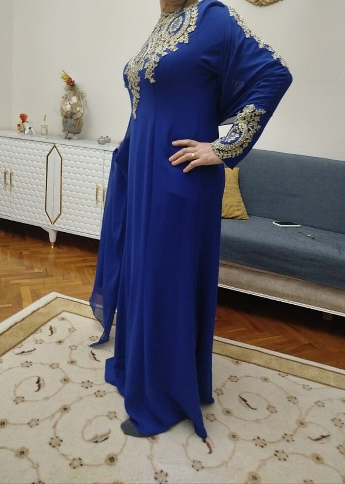 48 beden saks mavisi yalnız işlemeli kol uçlarında ayriyeten işl - Görsel 3