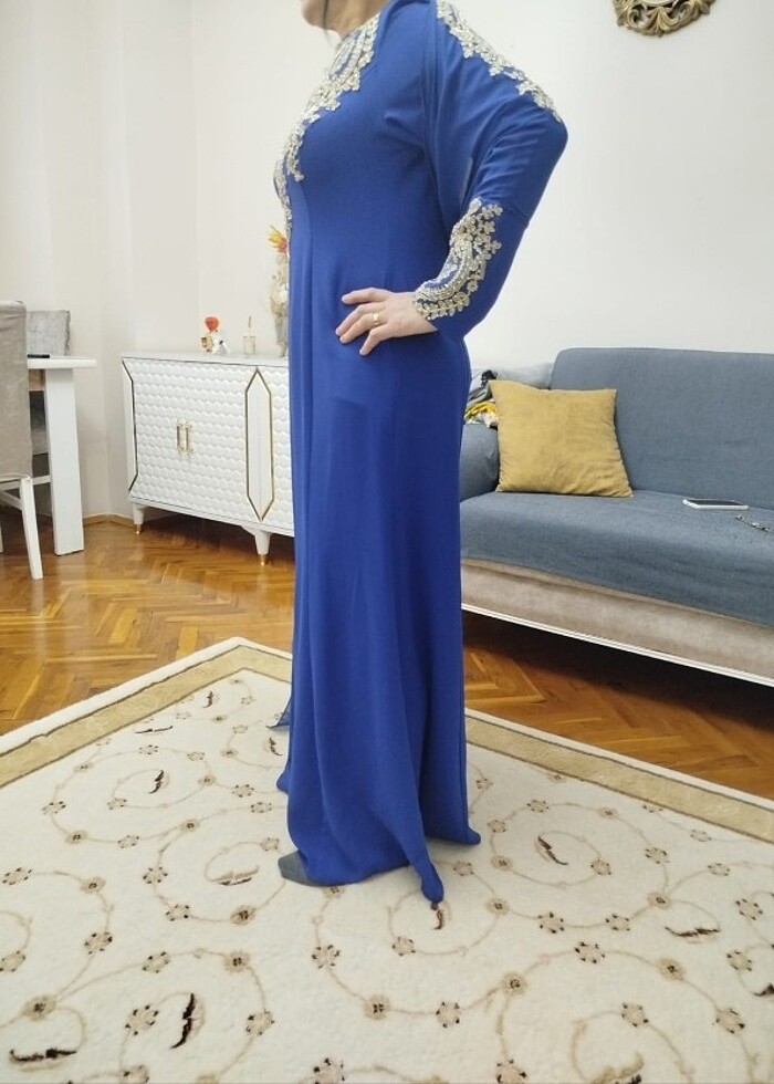 48 beden saks mavisi yalnız işlemeli kol uçlarında ayriyeten işl - Görsel 4