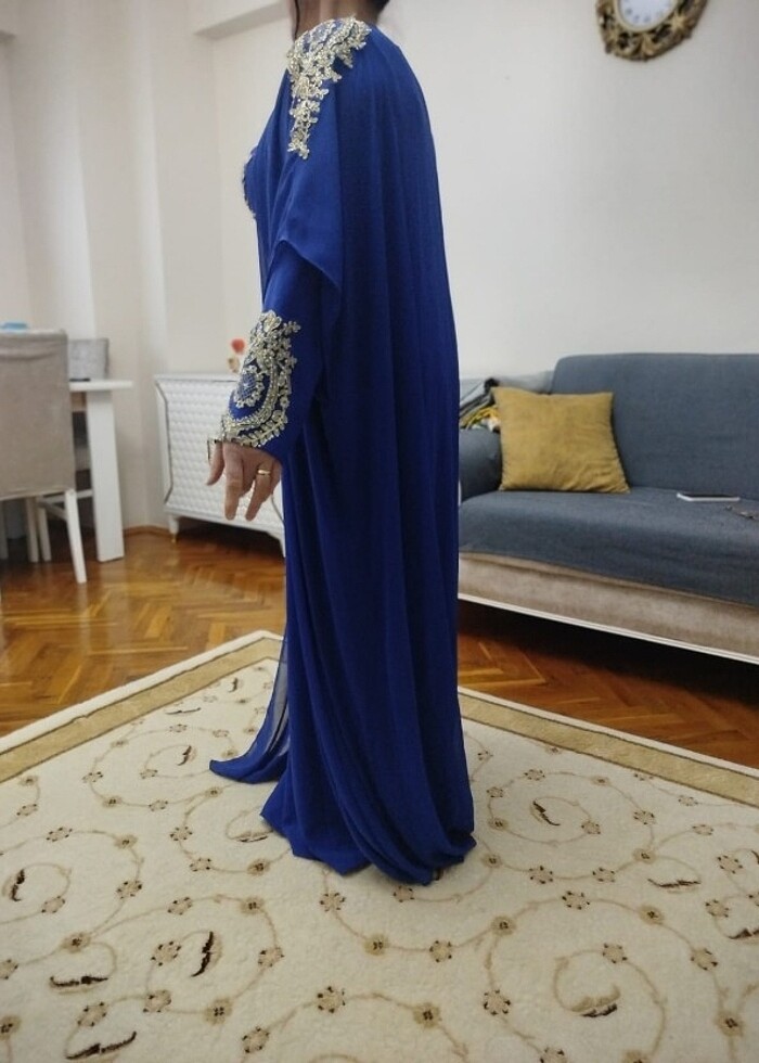 48 beden saks mavisi yalnız işlemeli kol uçlarında ayriyeten işl - Görsel 5