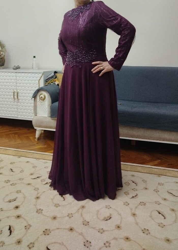 44 beden bordo renk abiye elbise - Görsel 3