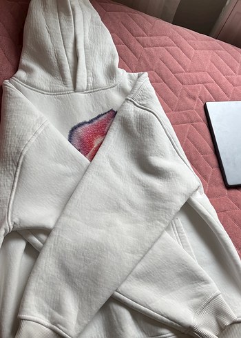 Beyaz Kapüşonlu Baskılı Kadın Sweatshirt - Görsel 2