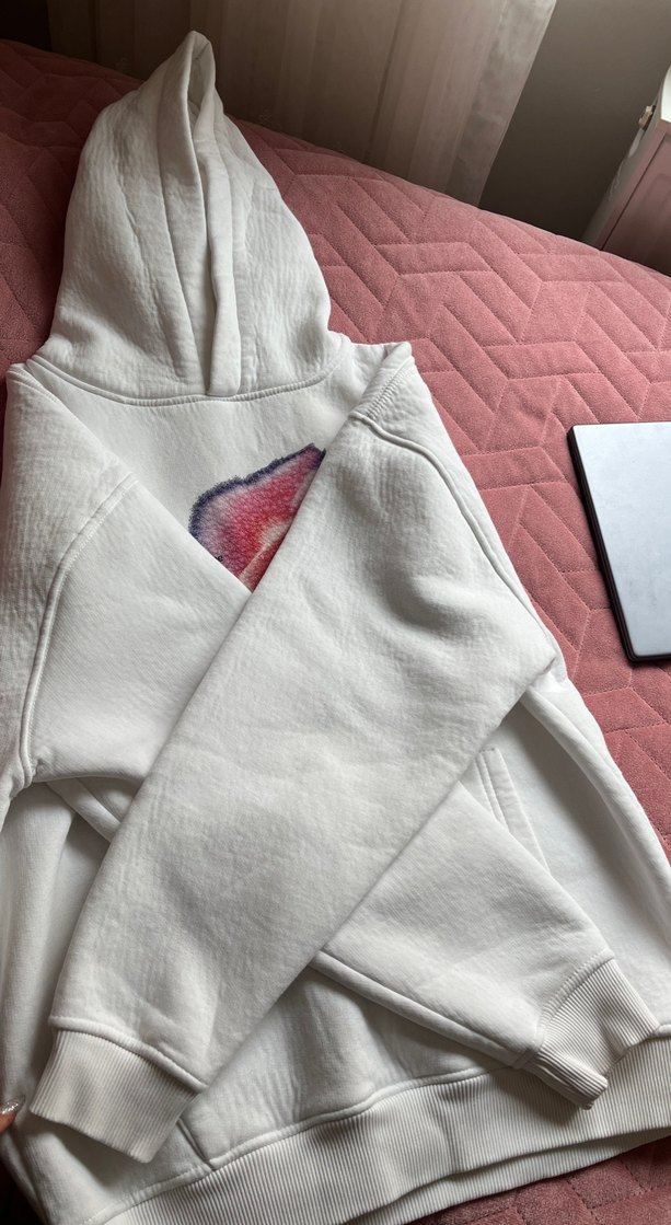 Beyaz Kapüşonlu Baskılı Kadın Sweatshirt - Görsel 2