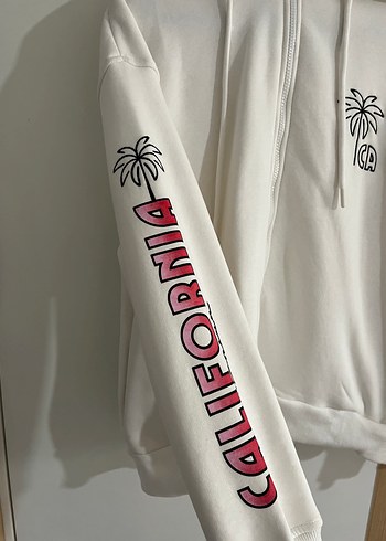 Kadın Beyaz Fermuarlı Sweatshirt - Görsel 3