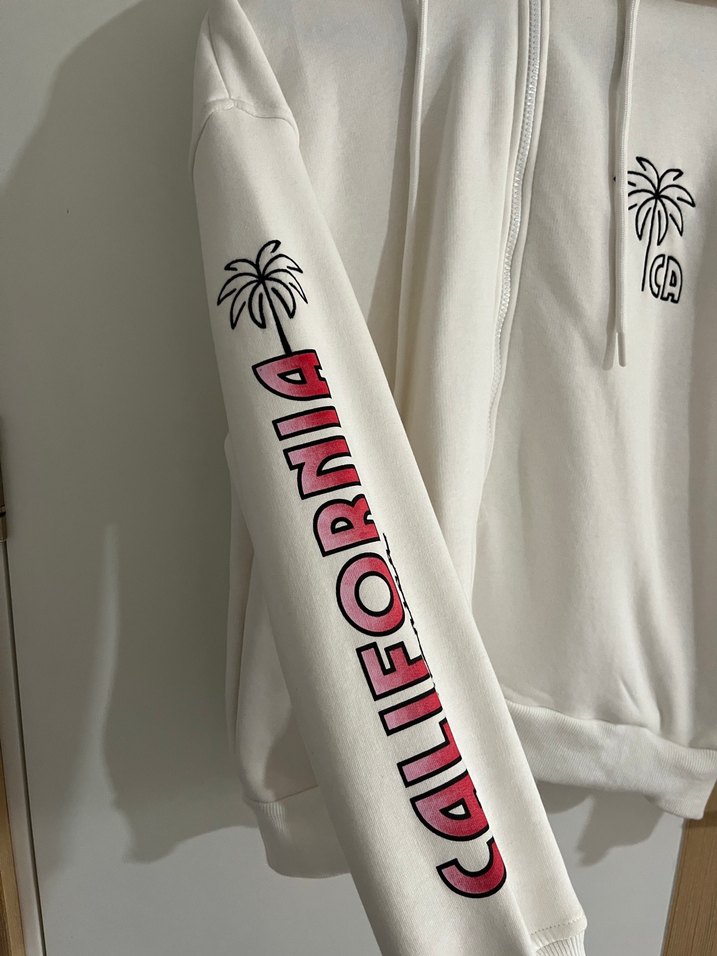 Kadın Beyaz Fermuarlı Sweatshirt - Görsel 3