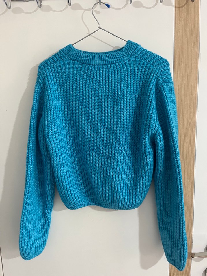 Mavi V Yaka Triko Kadın Kazak - Görsel 2