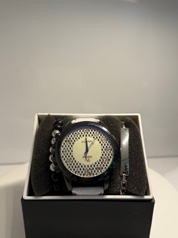 Beyaz Erkek Saat ve Bileklik Seti - Görsel 3