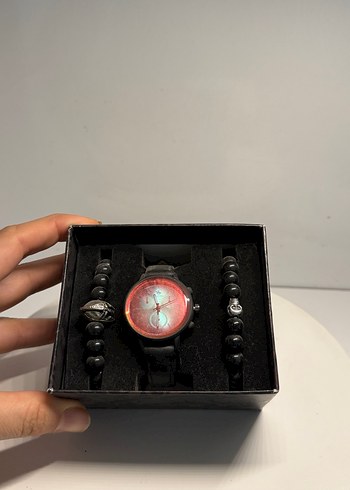 Siyah Gotik Erkek Kol Saati ve Bileklik Seti - Görsel 3