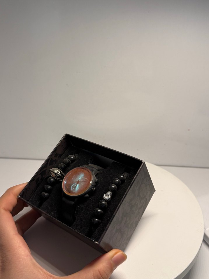 Siyah Gotik Erkek Kol Saati ve Bileklik Seti - Görsel 2