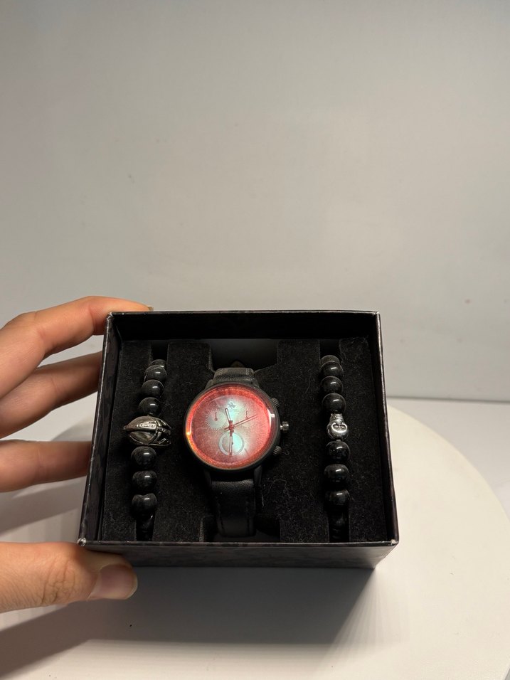 Siyah Gotik Erkek Kol Saati ve Bileklik Seti - Görsel 3