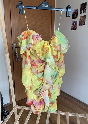 Drapeli Askılı Mini Tie-Dye Kadın Elbise