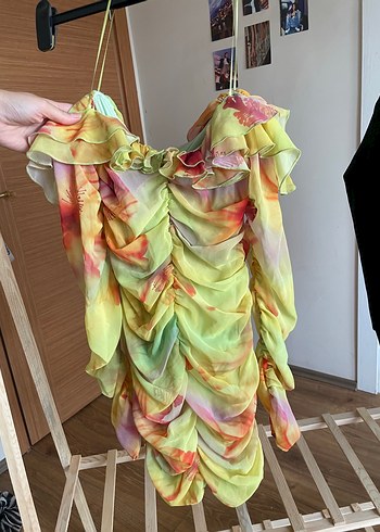 Bershka Drapeli Askılı Mini Tie-Dye Kadın Elbise