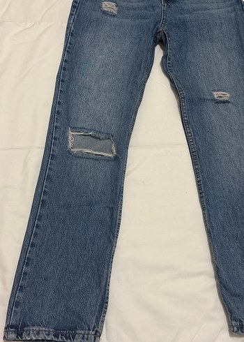 Yırtık Detaylı Kadın Mavi Bol Kesim Kot Pantolon - Görsel 2