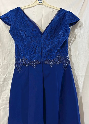 Koyu Mavi İşlemeli Kadın Abiye Elbise - Görsel 4