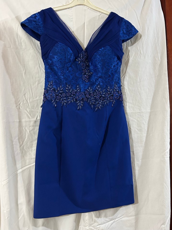 Koyu Mavi İşlemeli Kadın Abiye Elbise - Görsel 2