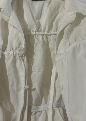 Beyaz Keten Düğmeli Uzun Kollu Kadın Gömlek - Görsel 2