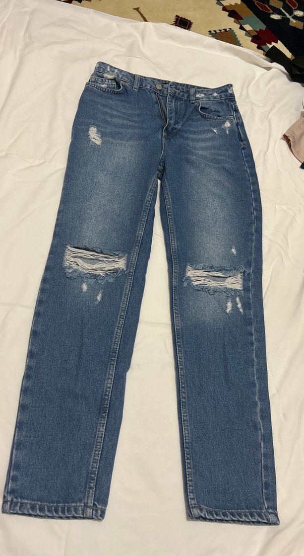 Düğmeli Mavi Kadın Denim Jean - Görsel 2