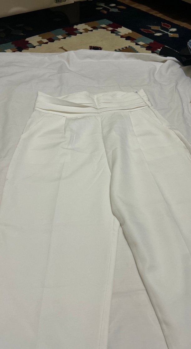 Beyaz Pilili Kadın Kumaş Pantolon - Görsel 3