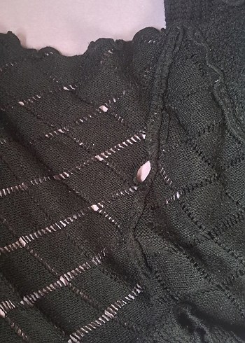 Siyah Örgü Uzun Kollu Gömlek Yaka Kadın Hırka - Görsel 5