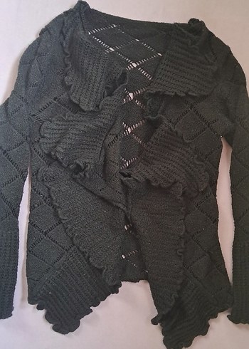 Siyah Örgü Uzun Kollu Gömlek Yaka Kadın Hırka - Görsel 2