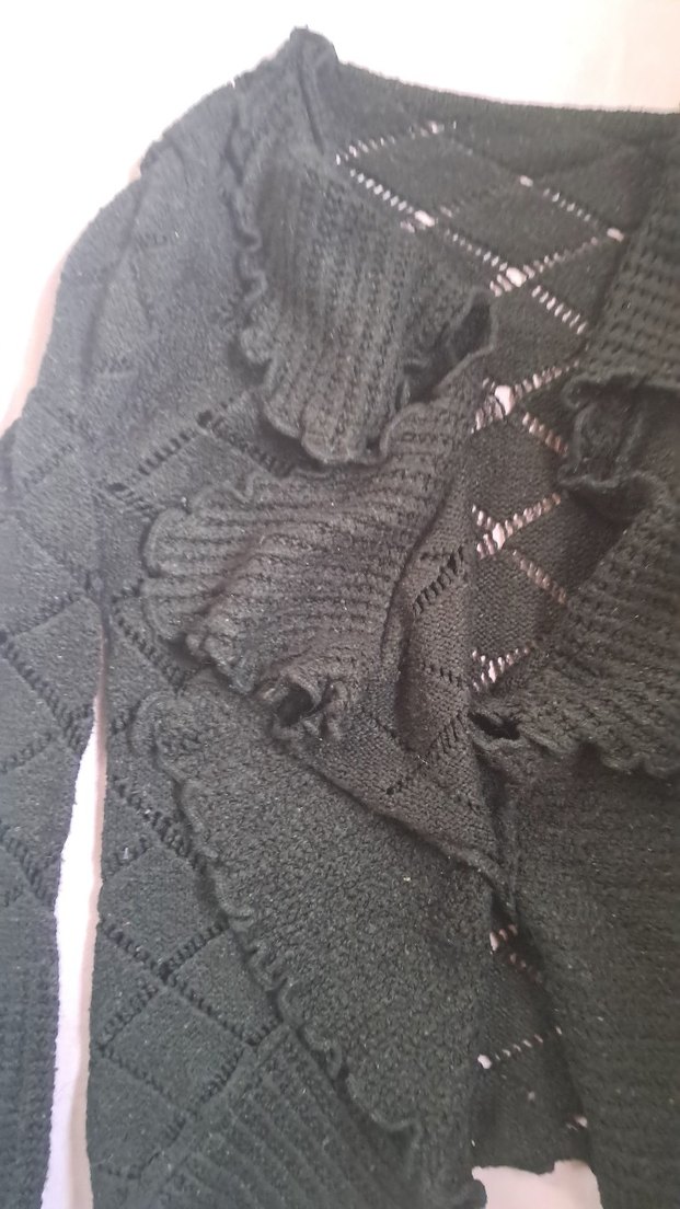 Siyah Örgü Uzun Kollu Gömlek Yaka Kadın Hırka - Görsel 3