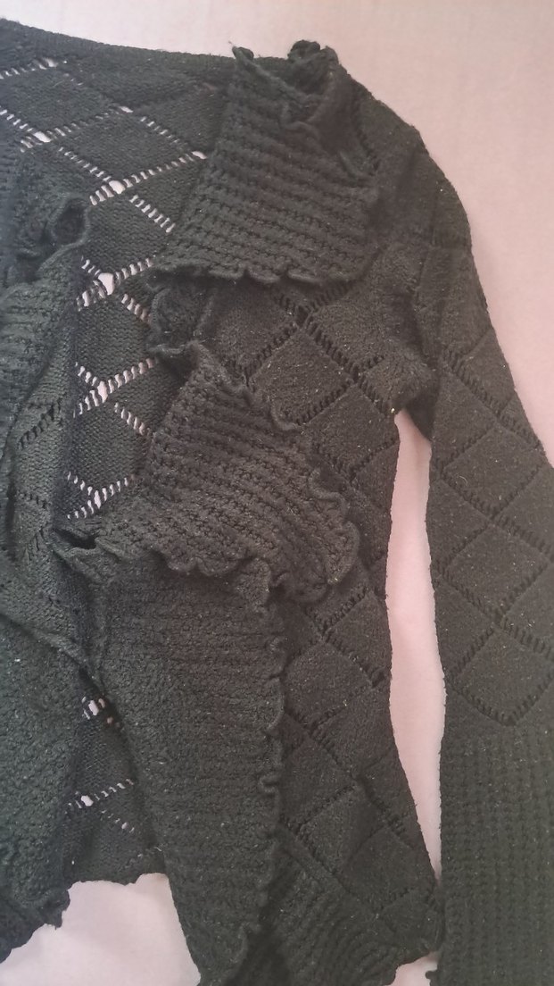 Siyah Örgü Uzun Kollu Gömlek Yaka Kadın Hırka - Görsel 4