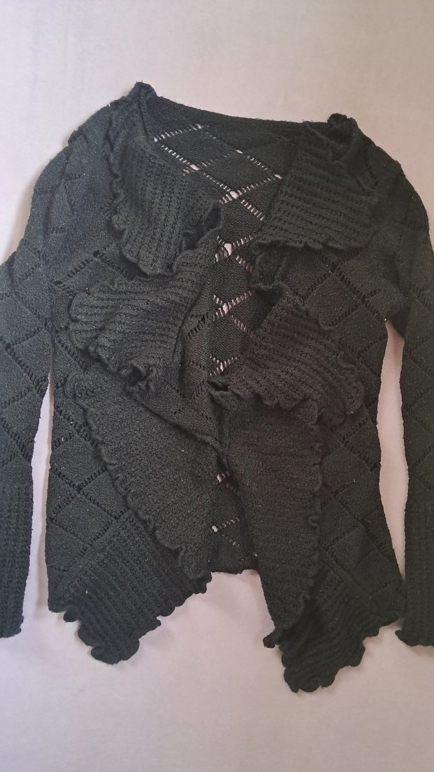 Siyah Örgü Uzun Kollu Gömlek Yaka Kadın Hırka - Görsel 2