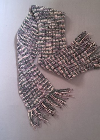 Gri Pembe Örgü Bohem Kadın boyun Şalı - Görsel 2