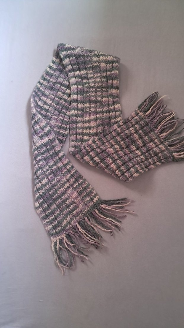 Gri Pembe Örgü Bohem Kadın boyun Şalı - Görsel 2