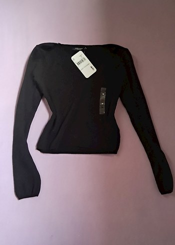 Siyah Kadın Uzun Kollu İnce crop kazak - Görsel 2